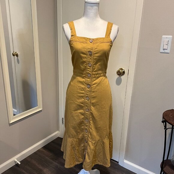 OAT New York Honey Mustard Bow Back Button Front Flounce Dress, Size Small - Picture 4 of 16